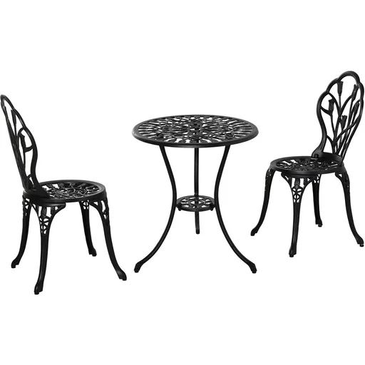 "Balcony set 3-piece with umbrella hole in the table black image"