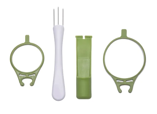 "Pickle jar butler with pick, lime green image"