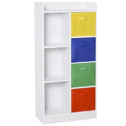 "Bookshelf with 3 fabric boxes, multi-purpose cabinet, chipboard, nonwoven fabric, 62.5 x 30 x 128 cm image"