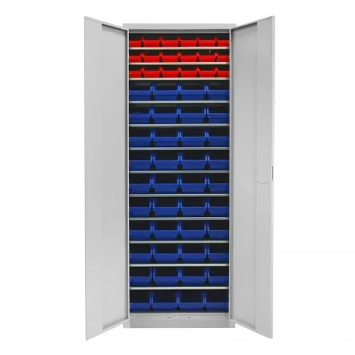 "Shelving unit with door, 12 shelves, 58 storage bins size 3 / size 2L image"