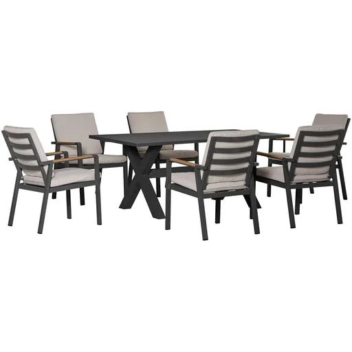 "Garden set with 6 chairs and 1 table, aluminum+plastic, gray image"