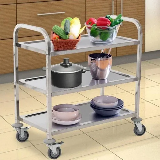 "Serving trolley kitchen trolley 3 shelves silver image"