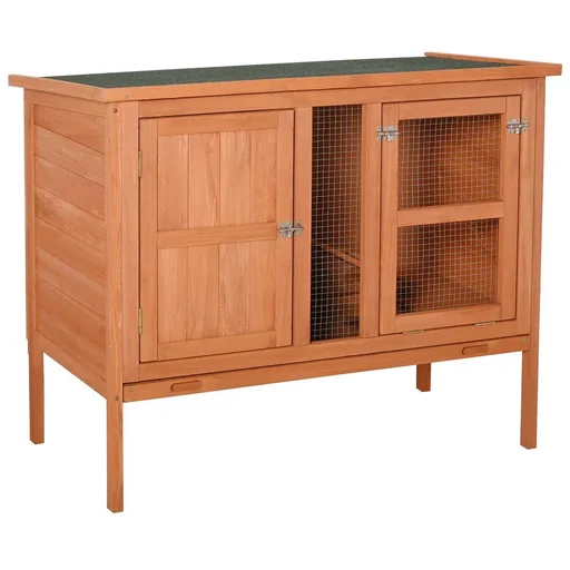 "Wooden rabbit hutch, double-story rabbit cage with asphalt roof, ramp, solid wood, natural, 102 x 56 x 85 cm image"