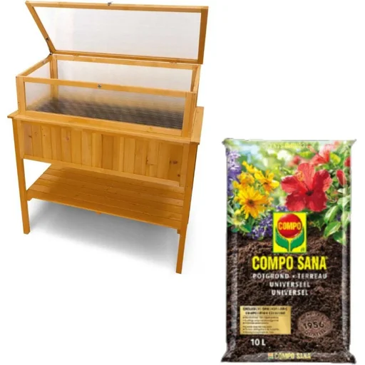 "Garden wooden greenhouse / vegetable garden table on legs - 113x57x90cm including Compo Sana 10L potting soil image"