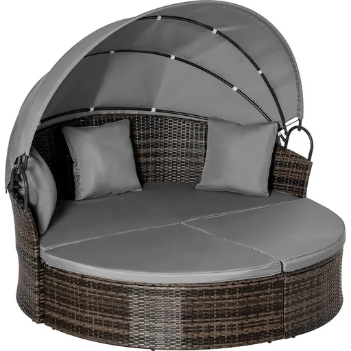 "Polyrattan sun island with foldable sunroof lounge sun lounger garden lounger set garden set grey 171 x 180 x 155 c image"