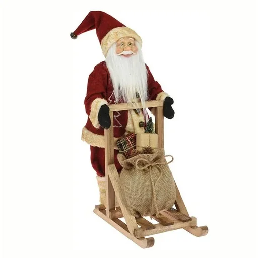 "Santa Claus standing on wooden sleigh - with jute sack - 45cm - Red image"