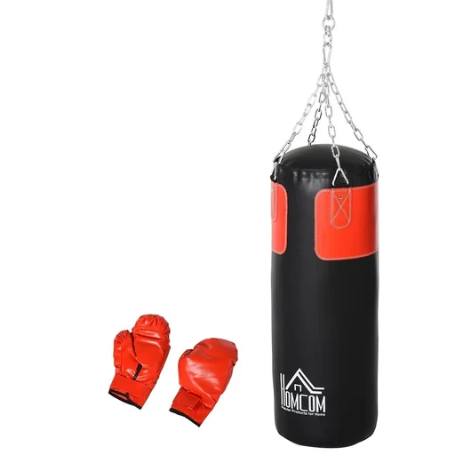 "Punching bag with boxing gloves image"