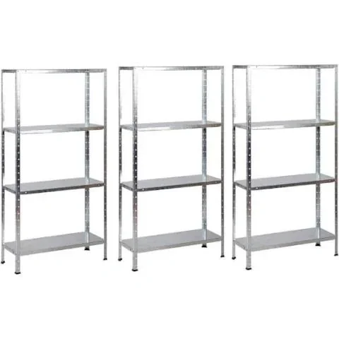 "3 metal storage racks / shelving units - 200 kg load capacity - (WxDxH) 75x30x150 cm - Galvanized image"