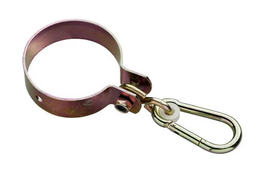 "Swing hook yellow-galvanized Ø100 mm, thickness 3 mm with carabiner for round wood image"