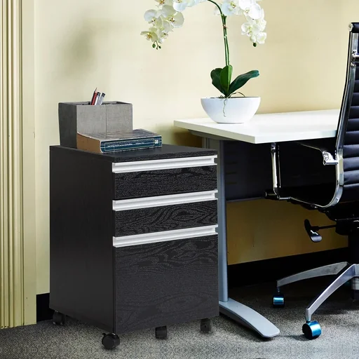 "Mobile filing cabinet office cabinet with drawer storage cabinet storage container chipboard black 39x 39 x59.2 image"
