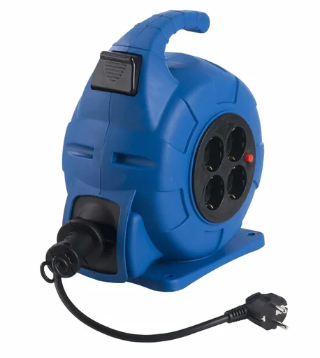 "Mobile spring-loaded cable reel 20m, automatic retraction, 4-way socket insert image"