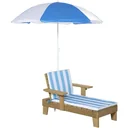 Children's sun lounger with parasol natural, blue, white