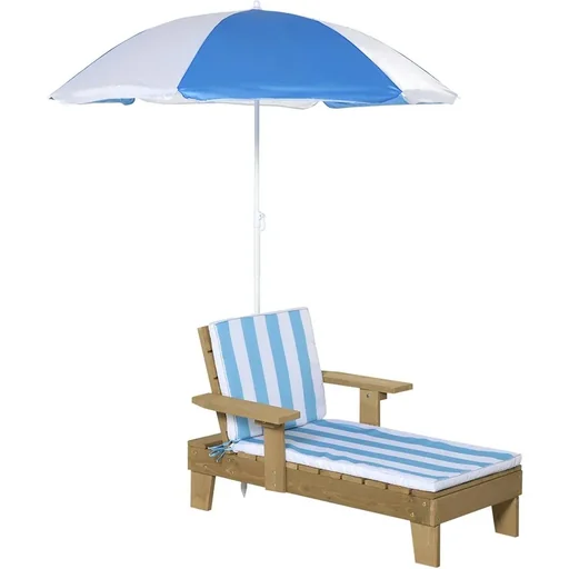 "Children's sun lounger with parasol natural, blue, white image"