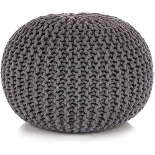 "Footstool hand-knitted 50x35 cm cotton grey image"