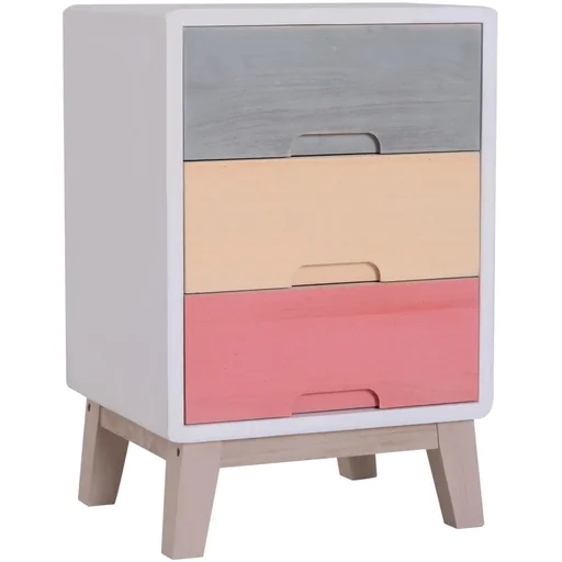 "Bedside table, nightstand, hallway chest of drawers with 3 drawers, paulownia wood, colored, 30 x 34 x 51 cm image"