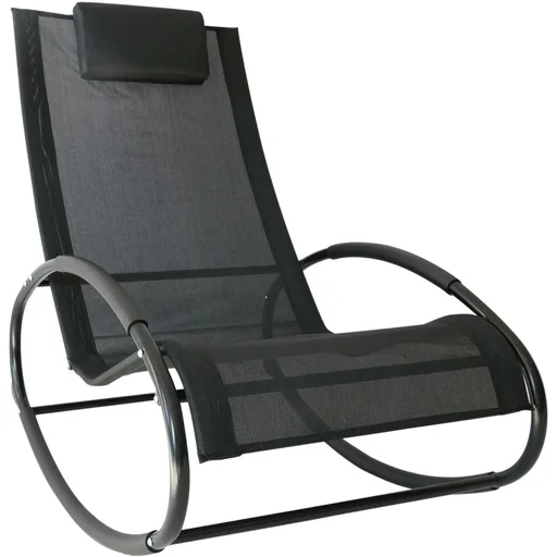 "Rocking chair, rocking lounger, garden lounger, swing lounger, 1 x pillow, weatherproof, black, up to 120 kg, 105 x 62 x 88 cm image"