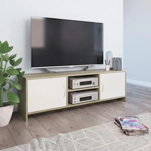 "TV cabinet 120x30x37.5 cm white and Sonoma oak image"