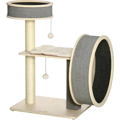"Cat tree with storage tray - natural/cream/white - 59.5 x 45 x 91 cm image"