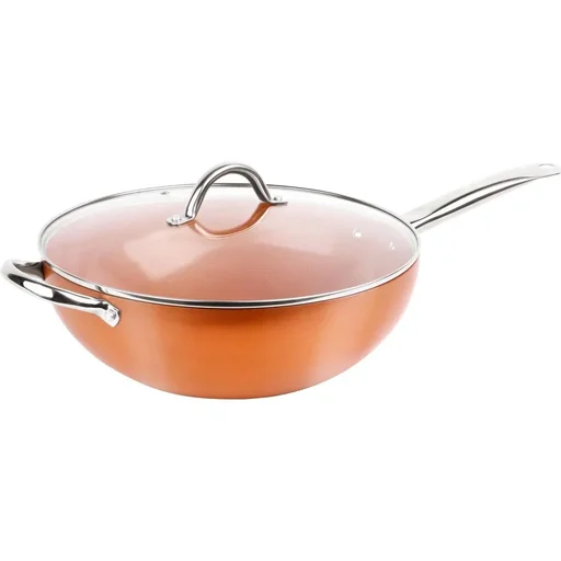 "Aliminum Wok Pan with Lid - Copper - 28CM image"