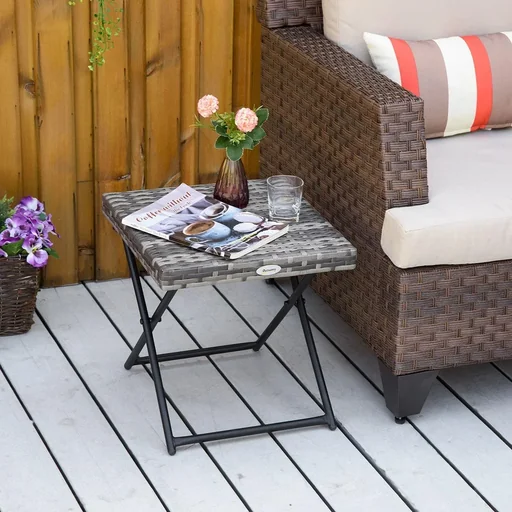 "Poly rattan garden table folding coffee table garden furniture folding table metal grey 40 x 40 x 40 cm image"