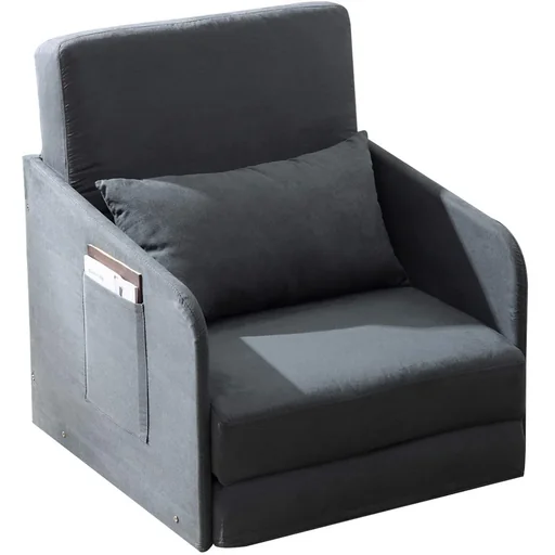 "Foldable armchair bed with 2 side pockets image"