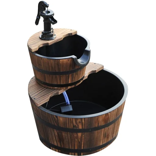 "2-tiered garden fountain, indoor fountain, water feature, cascade fountain, fir wood, dark brown image"