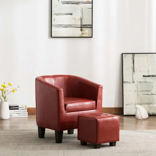 "Bucket seat with ottoman, faux leather, wine red image"
