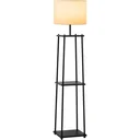 Floor lamp with shelf black+cream white