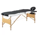 Folding massage table 3 zones wood black and white