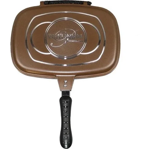 "Double pan / grill pan - 32 cm - cast aluminum - grill pan for turning - copper image"