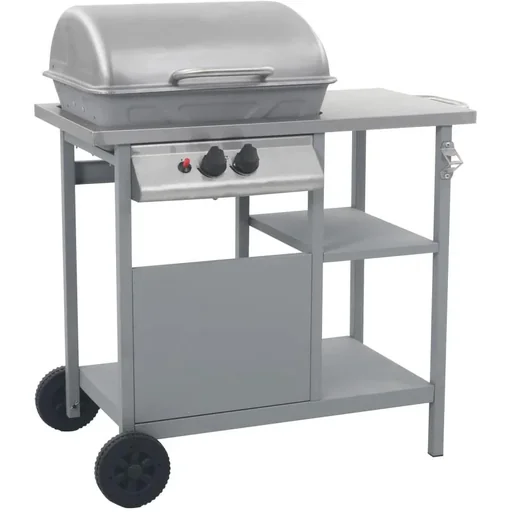 "Gas grill with 3-layer side table black and silver image"