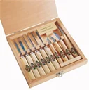 Carving set in a wooden box, 11 pieces.