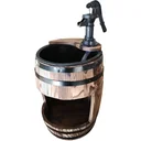 Garden fountain, decorative fountain, waterfall, wooden barrel with plant pot, dark brown, 32 x 58.5 cm