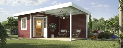 "Sauna house 28 mm SALO 2 Swedish red/white with lounge 300 cm, without oven image"