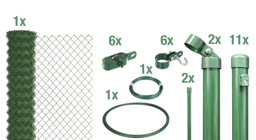 "Chain link fence as a complete fence set, for setting in concrete, green, height 125 cm, length 25 m image"