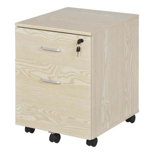 "Mobile filing cabinet with 2 drawers, mobile, lockable, 5 universal wheels, chipboard, natural, 40 x 45 x 55.6 cm image"