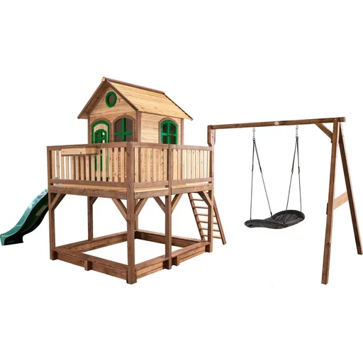"Liam Playhouse with Roxy Nest Swing Brown/Green - Green Slide image"