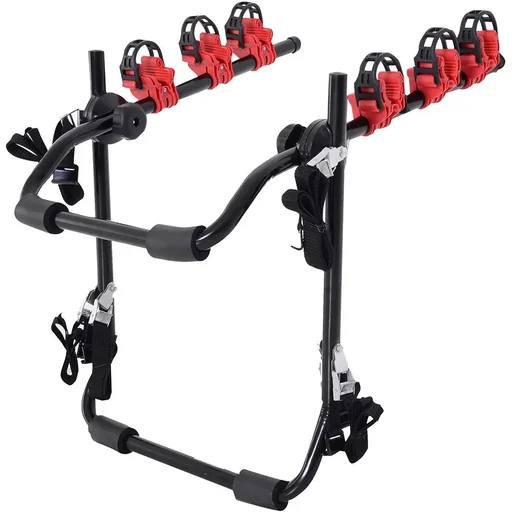 "Bicycle carrier bicycle rear carrier for 3 bicycles rear carrier foldable metal + plastic black + red image"