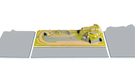 "Ready-made terrain Staufen - 140 x 69 cm, approx. 27 cm high, N gauge, colored and grassed, on a wooden frame image"