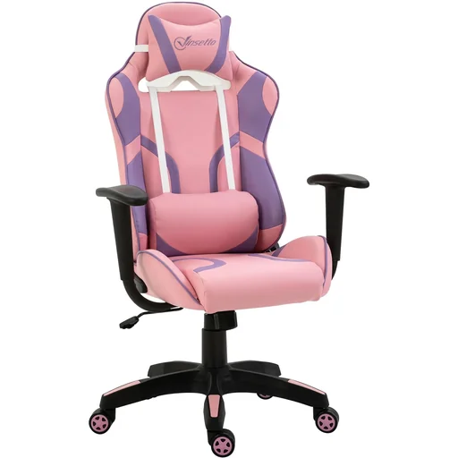 "Purple gaming chair, pink image"