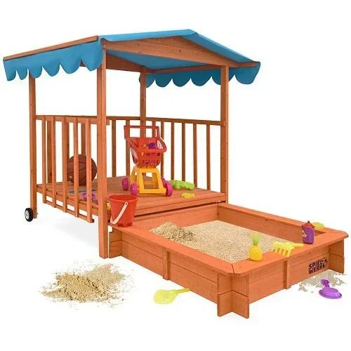 "Sandpit with playhouse and wheels - 130x130x143 cm - UV 50 image"