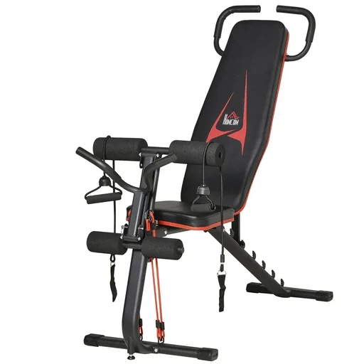 "Weight bench adjustable training bench with elastic ropes sit-up bench for home training 6 levels backrest incline image"