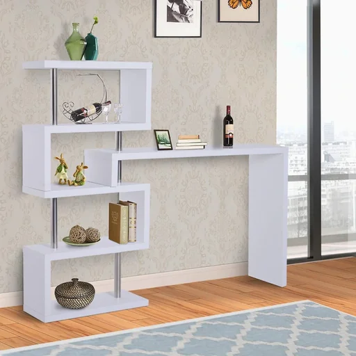 "Bar table shelf Combi high table counter table with 4 shelves multi-angle placement rotatable white 175x30x164.5 cm image"