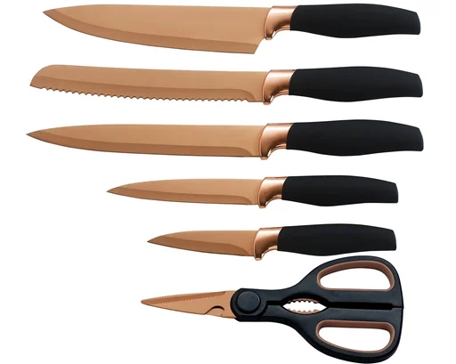 "Knife set "Titanium Rosé", including universal scissors, rose gold/black, 6-piece image"