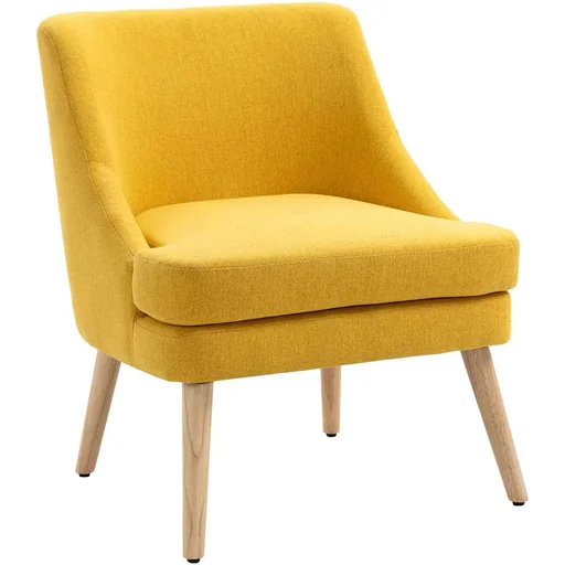 "Dining room chair with armrests, living room chair, office chair, upholstered chair, modern, linen-touch wood, yellow, 63 x 69 x 79.5 cm image"