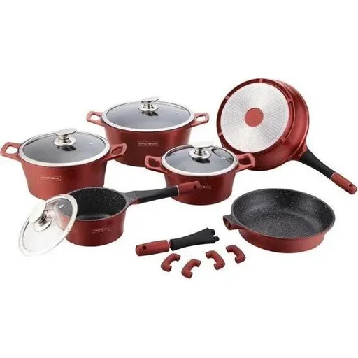 "Marbled cookware set - 14 pieces - burgundy image"