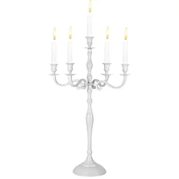 Kandelaar 5-armig 78cm aluminium vernikkeld wit