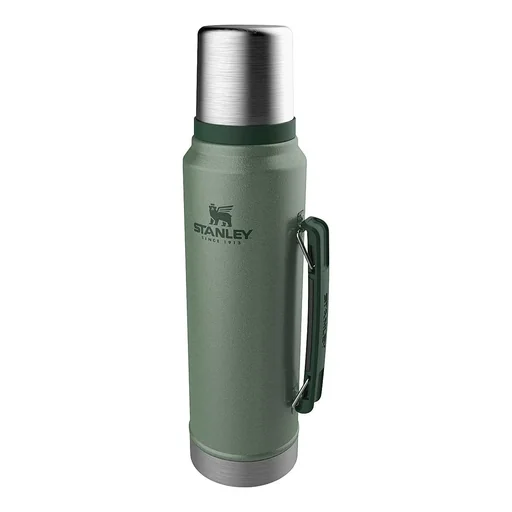 "Classic vacuum bottle 1.0 l, Hammertone green, double-walled vacuum insulation, handle, drinking cup image"