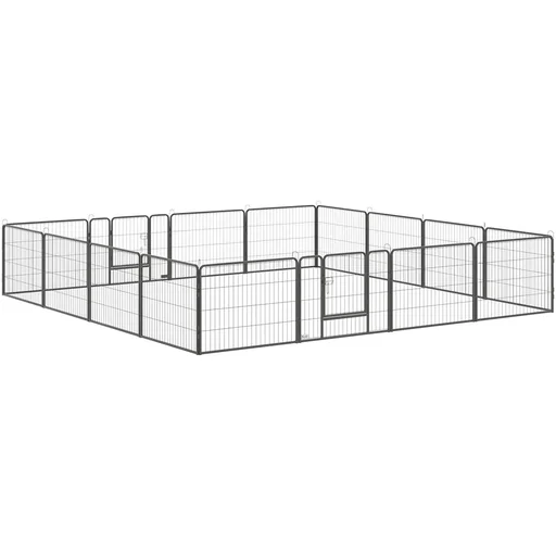 "Outdoor puppy run 16 segments 60 cm high with 2 doors steel grey image"