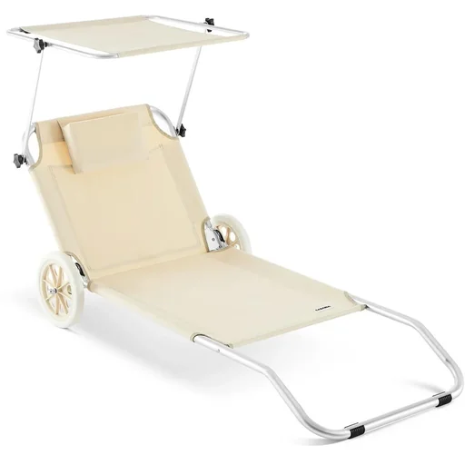 "Folding lounger with wheels - beige - 150x52 cm image"